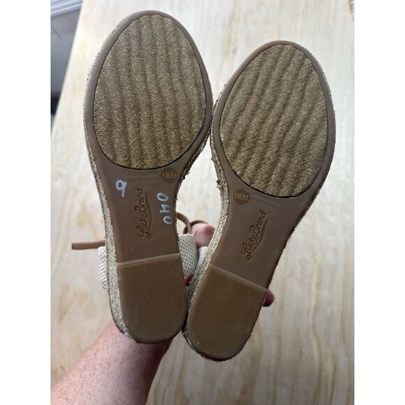 Lucky Brand Wedge Jute Heels Womens 9.5 Tan Leather Strap Open Toe Boho Natural - Picture 2 of 5